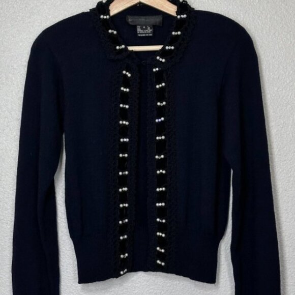 Vintage Andrea Jovine Black Cardigan with Pearl/Crystal/Stitch Accent -Women's S - Picture 1 of 9